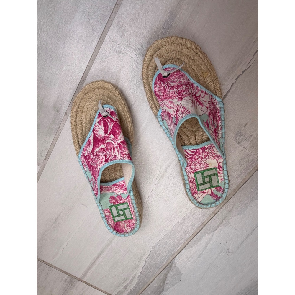 Manuel‎ Canovas Pink Floral Toile Espadrille Thong Platform Sandals France 37